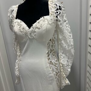 White Lace Sleeve Bridal-Style Dress